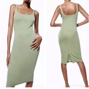 ZARA Green Sheath Midi Dress with Back Slit